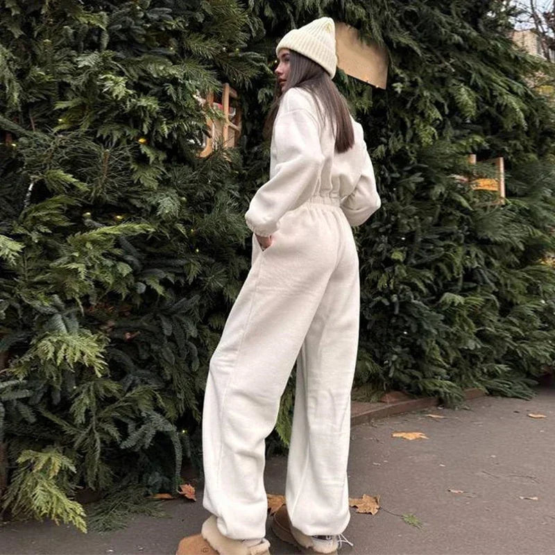 Casual Brown Stand Collar Long Sleeve Jumpsuit for Women