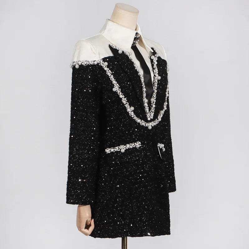 Sequin Beaded Patchwork Mini Dress