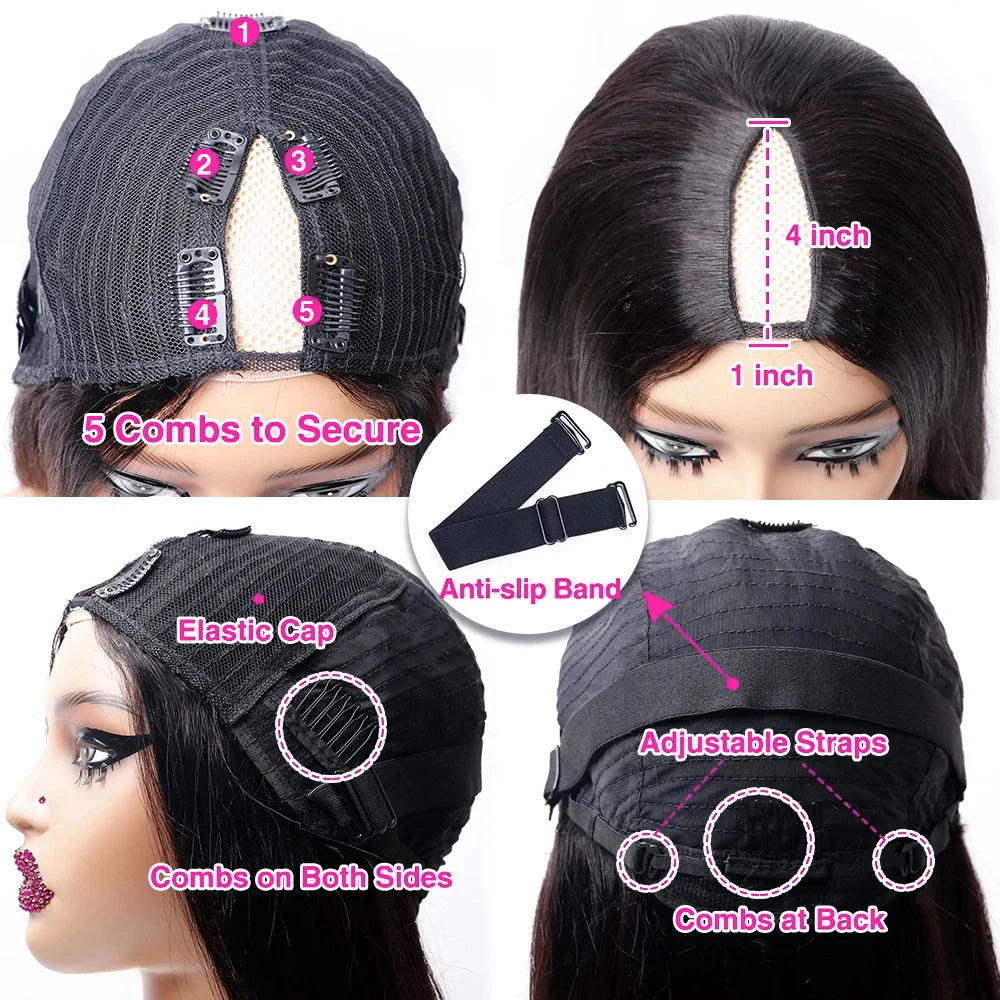 V Part Glueless Body Wave Brazilian Human Hair Wig For Women