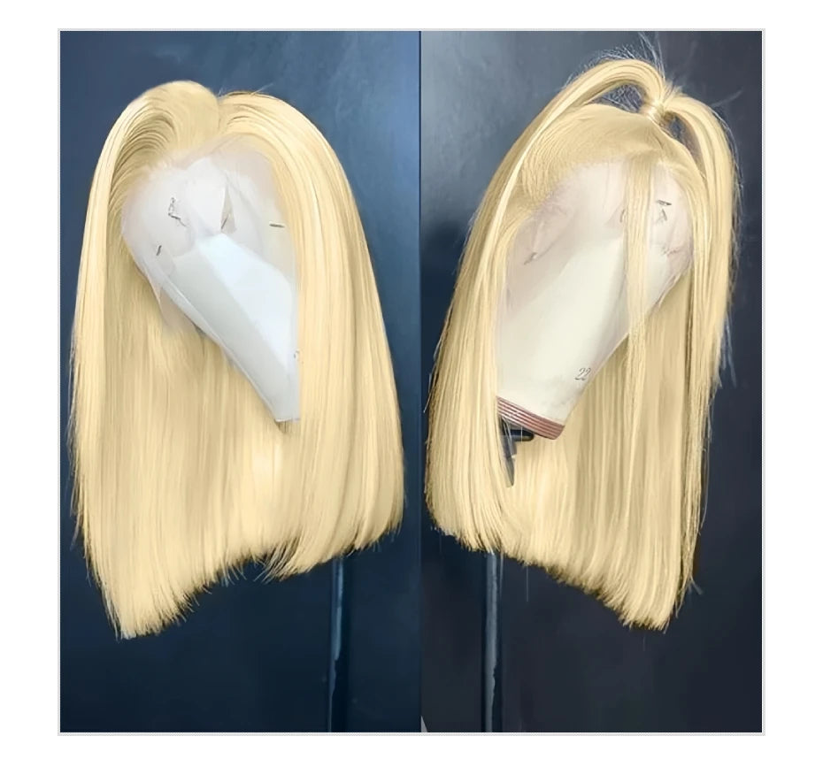 Blonde Straight Brazilian Hair Lace Front Bob Wig For Women