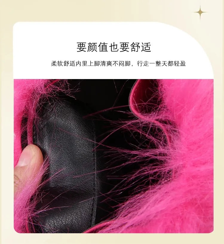 Fuchsia Faux Fur Buckle Ankle Boots