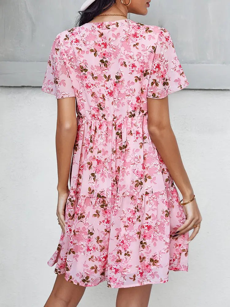 Casual Round Neck Floral Print Pullover Dress For Women