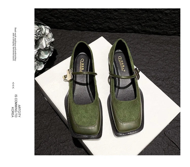 Retro Square Toe Low Heel Mary Jane Shoes for Women
