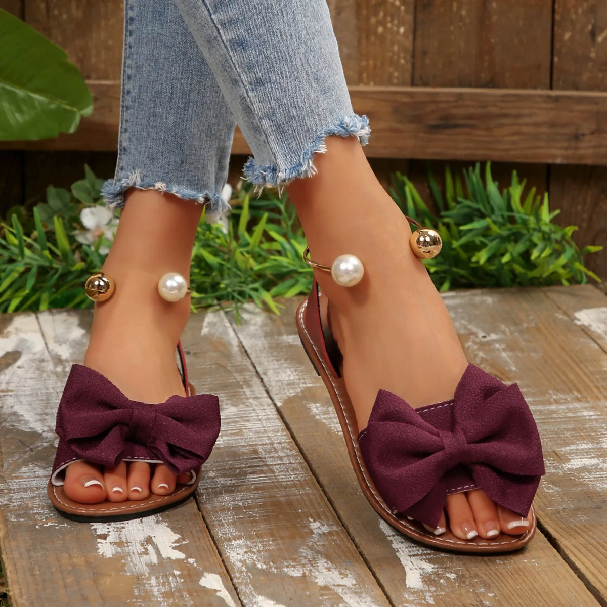 Lightweight Casual Beach Bow Tie Flat Sandals for Women