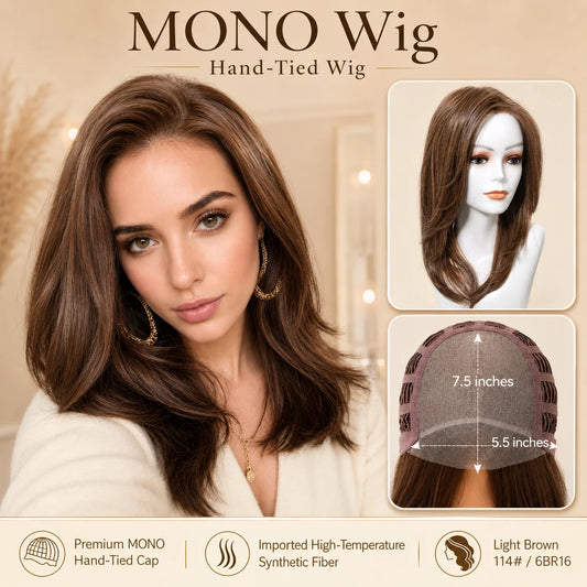 Light Brown Layered Synthetic Mono Top Wig for Women