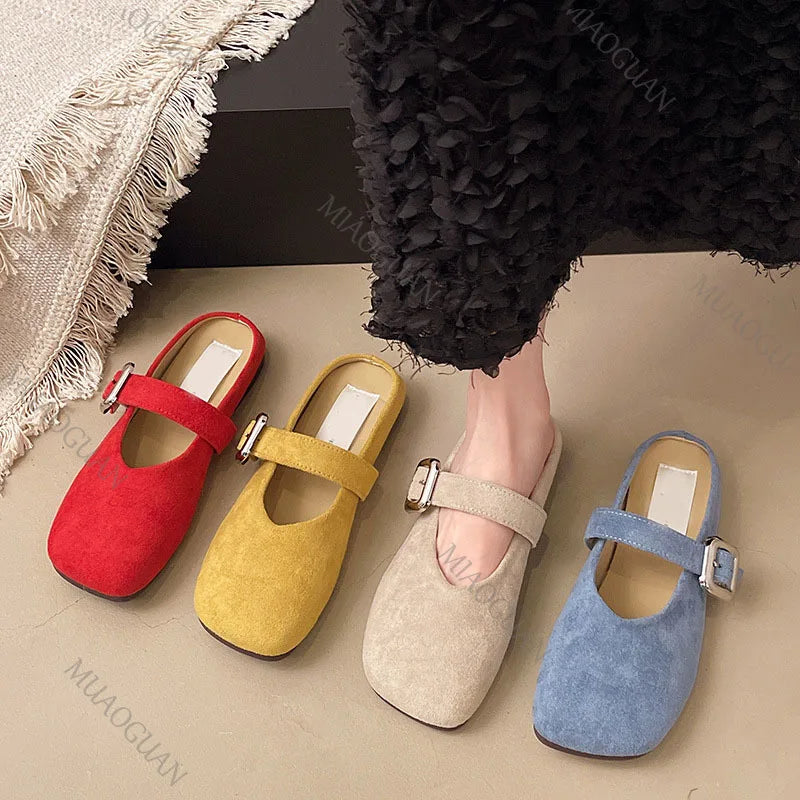 Square Toe Slip On Comfortable Flat Slides For Women