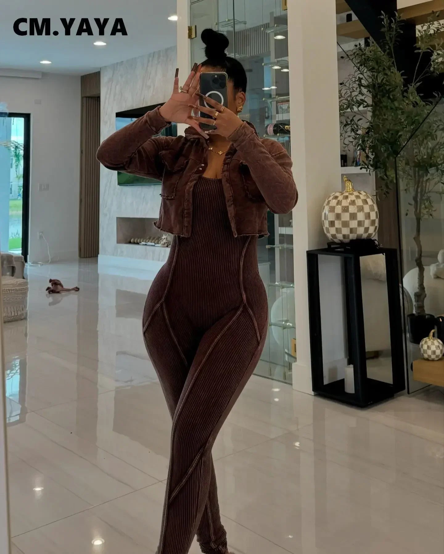 Washed Fabric Two Piece Knit Set