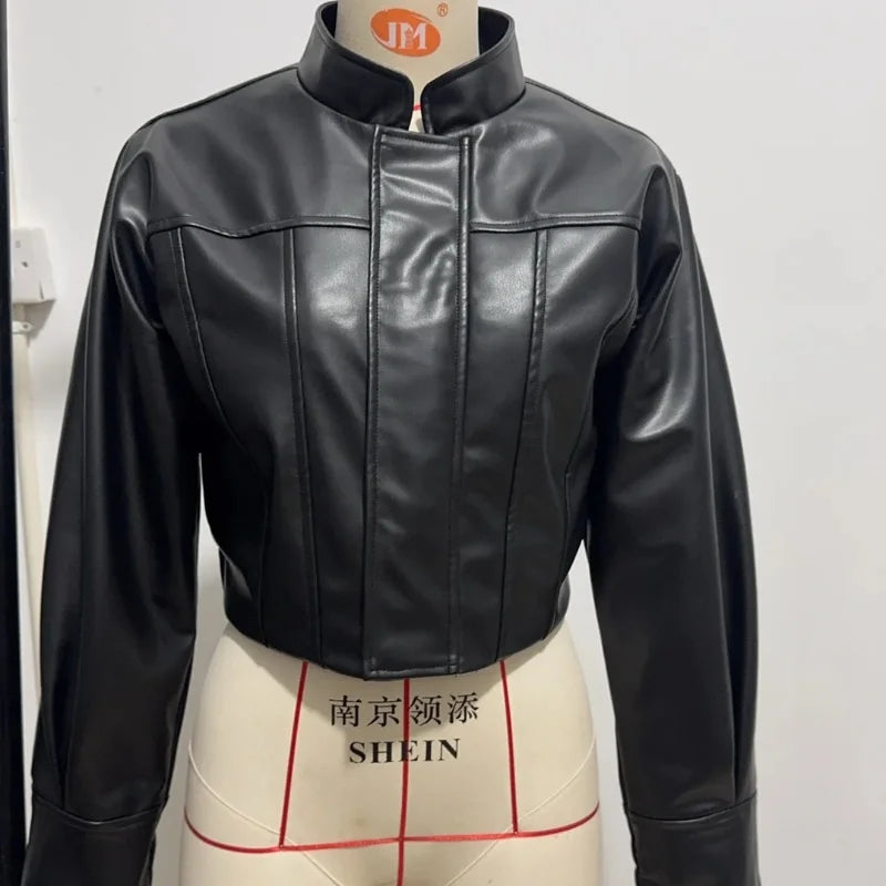 Slim Fit Faux Leather Jackets Women Classic Moto Biker PU Fitted Zipper Jacket Spring Autumn Basic Bomber Coat Street Outerwear