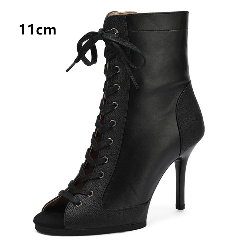 Peep Toe High Heel Zipper Ankle Boots