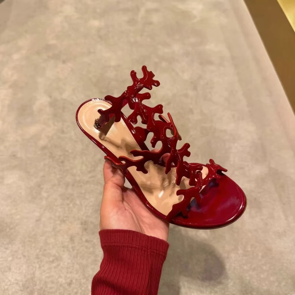 Red Patent Leather Stiletto Sandals