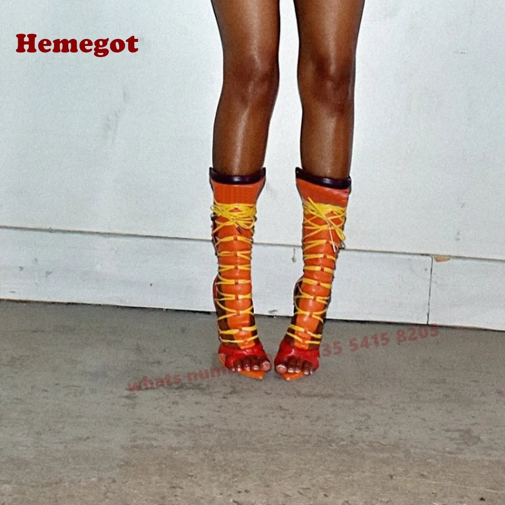 Multi Color Open Toe Lace Up Gladiator Sandals for Women