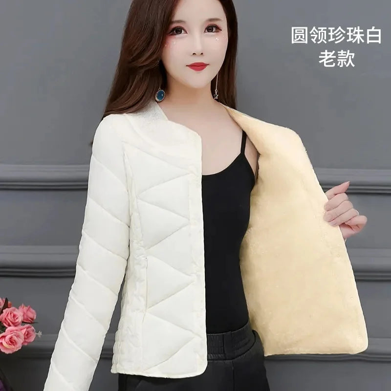 Winter Down Padded Jacket Women's Inner Short Mother's Wear Velvet Thickening Middle-Aged Elderly Mom Wear Pocket Jacket Pink