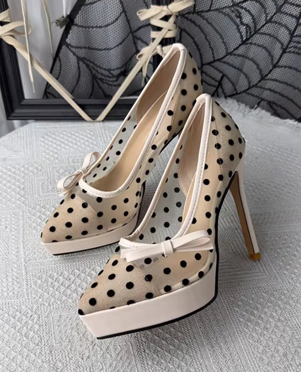 Polka Dot Bow Accent Pumps