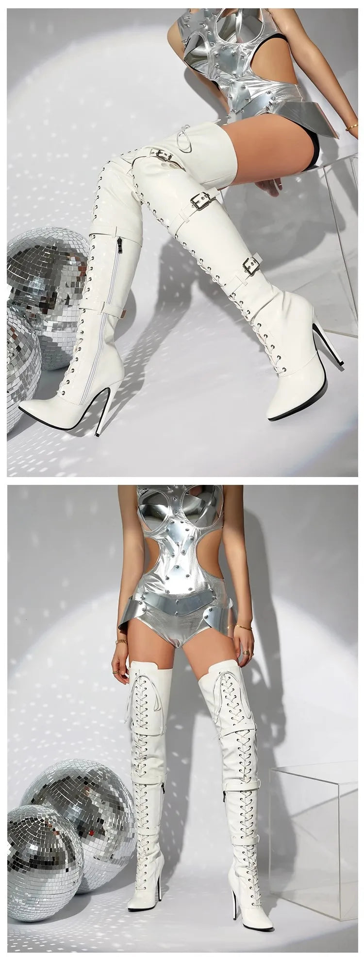 Modern Elegant Pointed Stiletto Heel Thigh High Leather Boots For Women
