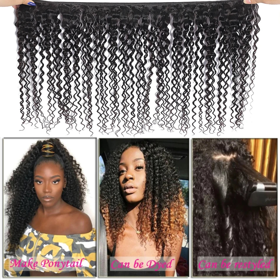 Kinky Curly Virgin Human Hair Extensions Bundles for Women