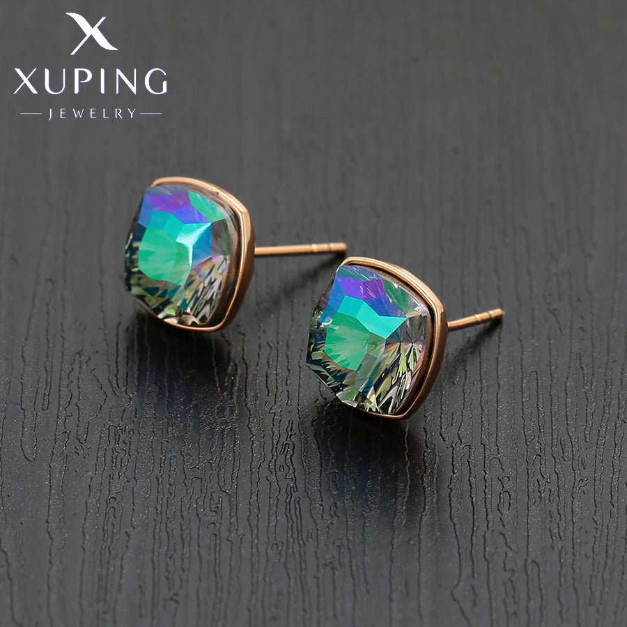 Gold Plated Square Crystal Stud Earrings