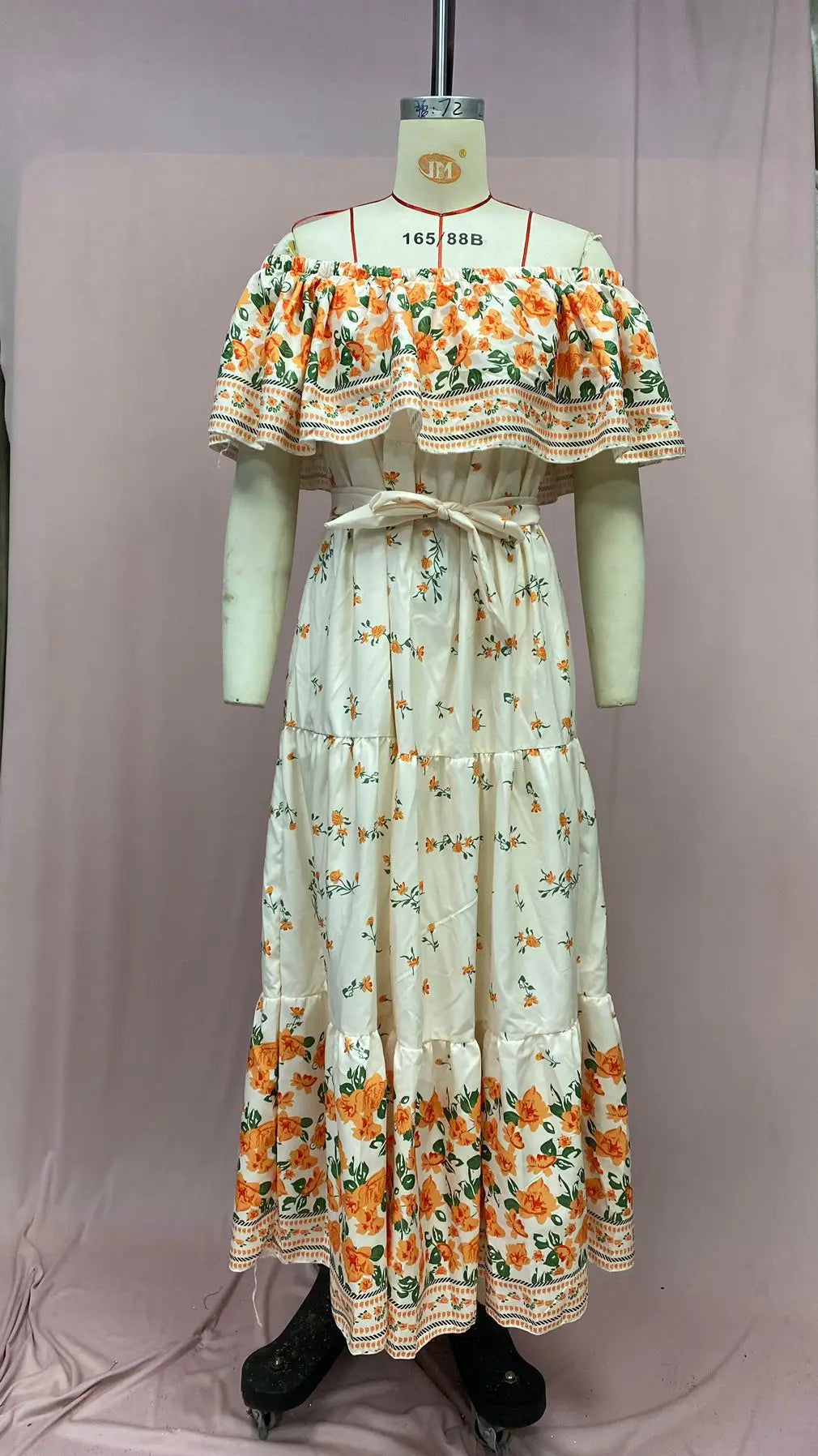 Floral Print Off Shoulder High Waist Dress for Women