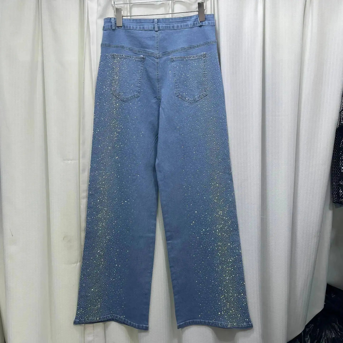 ANJY Autumn New Women's 2 Pieces Set Fashion Full Diamonds Short Sleeve Denim Shirt Elegant Fresh Straight Chic Ins Jeans A15818
