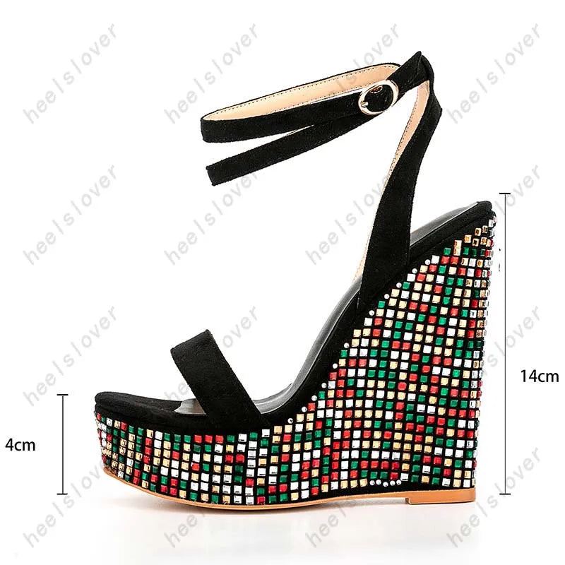 Rhinestone Platform Wedge Sandals