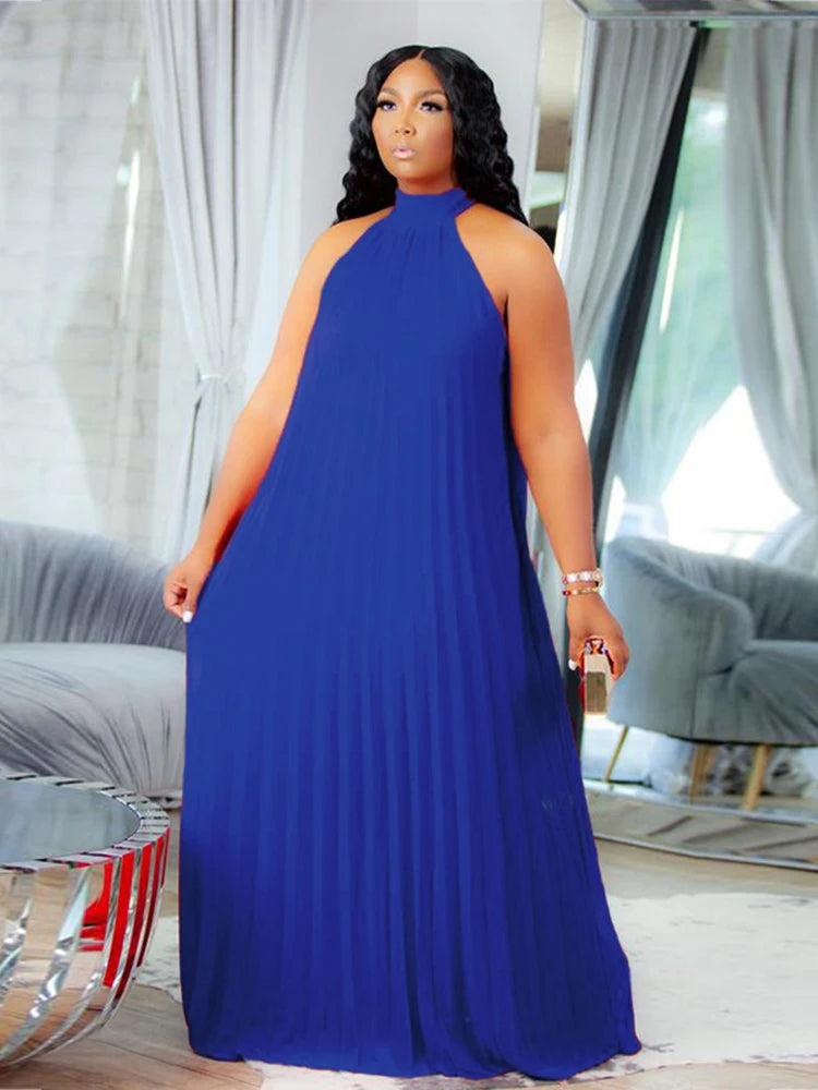 Chiffon Dresses for Women Long Elegant Evening Dress Big Size Round Woman Plus Size Sexy Pleated Halter Dress Summer Wear