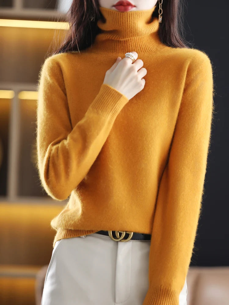 Soft Warm Knit Cashmere Turtleneck Sweater for Women