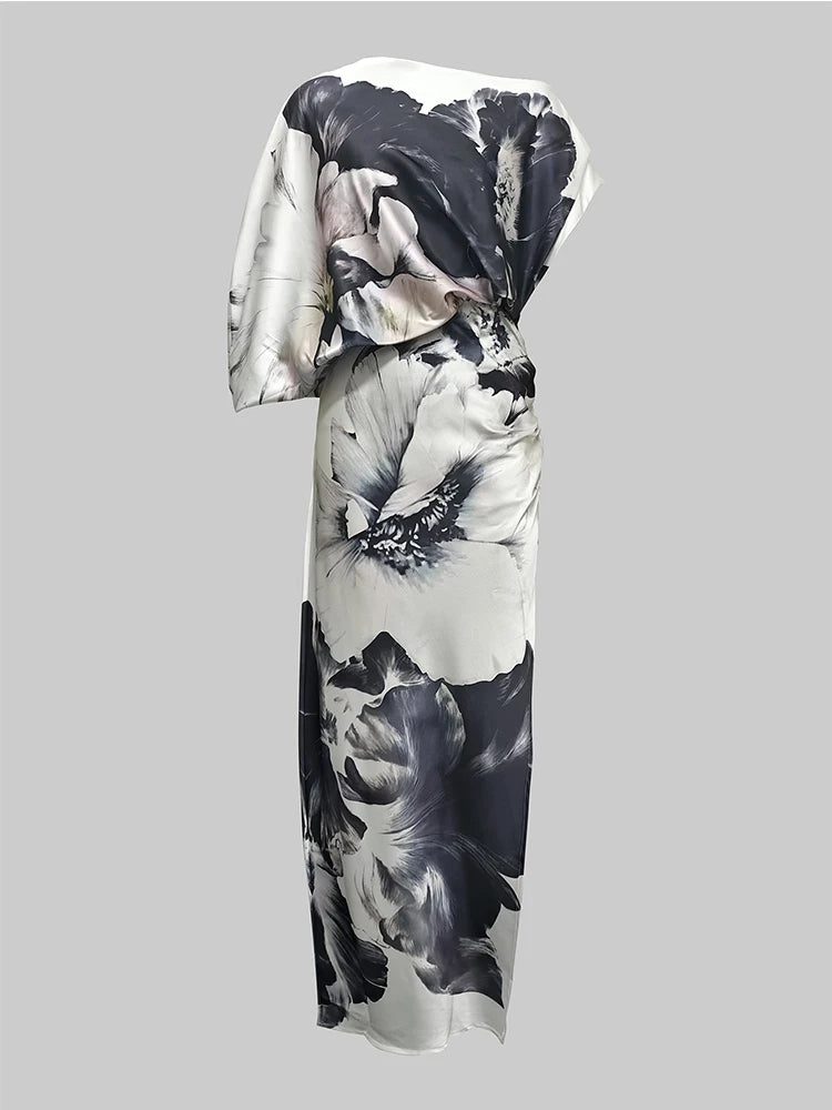 Asymmetric Bat Sleeves Maxi Dress