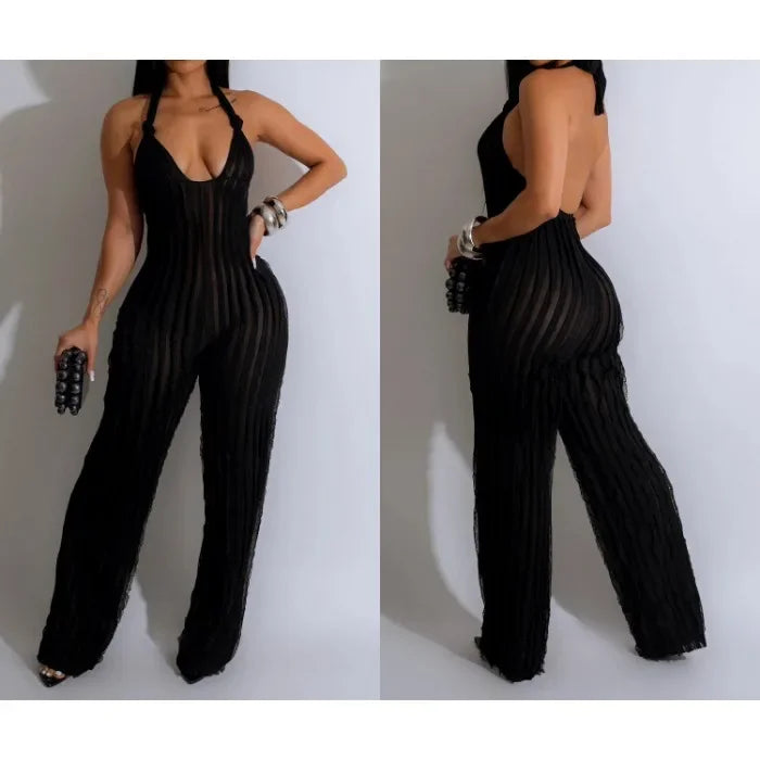 Elegant Jumpsuit for Women Streetwear Fashion Solid Backless Deep V-neck Sleeveless Conjoined Body Pants Y2k Summer 2025 New