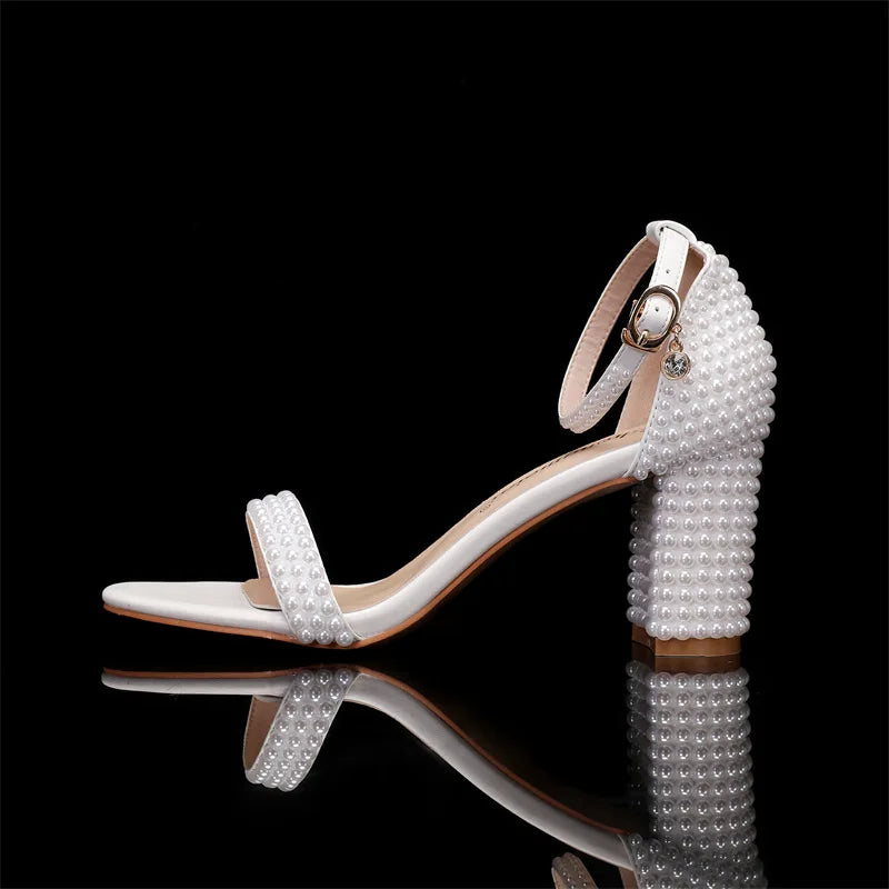 Elegant Pearl Beaded Mesh Bowknot Sandals for Women