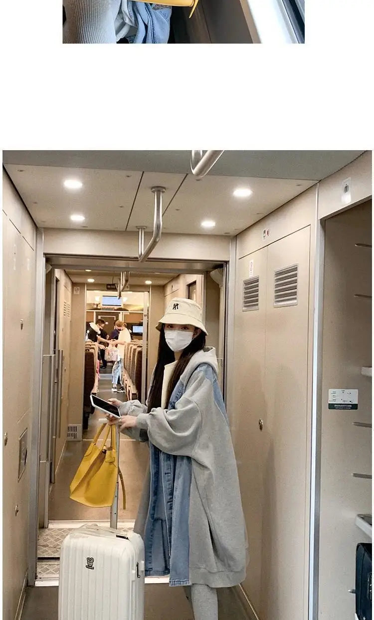 Hooded Mid Length Loose Spliced Casual Coat for Women