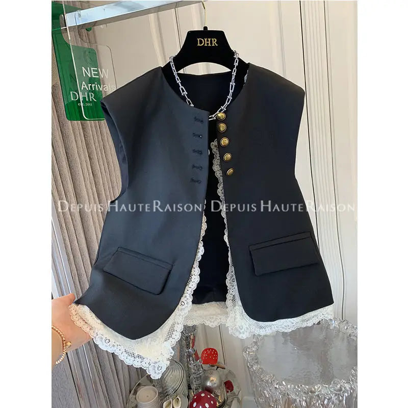Premium Elegant Lace Two Piece Suit Vest Set for Women