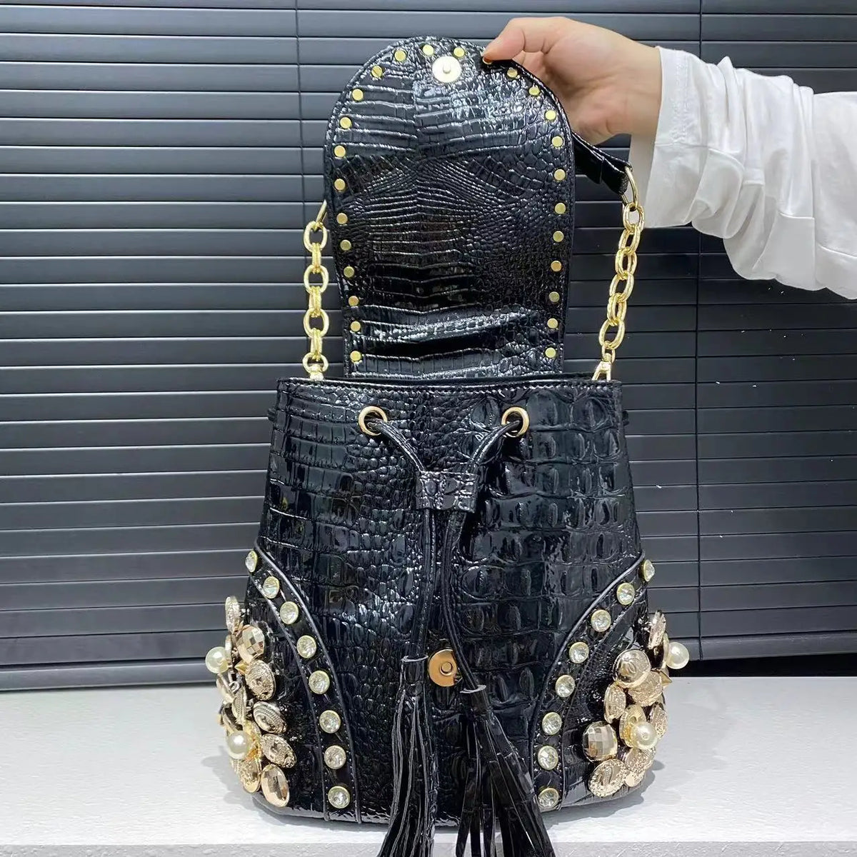 Women's New Backpack Elegant Diamond-encrusted Backpacks Multi-functional Beaded Trendy Crossbody Bucket Bag Large Capacity
