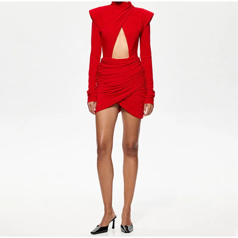 Hollow Out Pleated Mini Dress