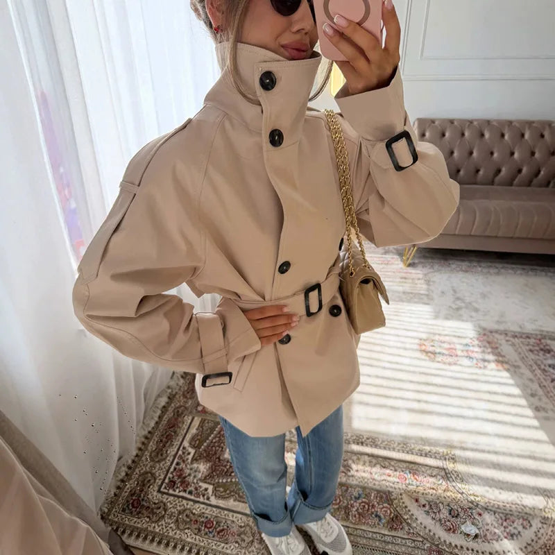 Relaxed Fit Belted Single Breasted Jacket for Women