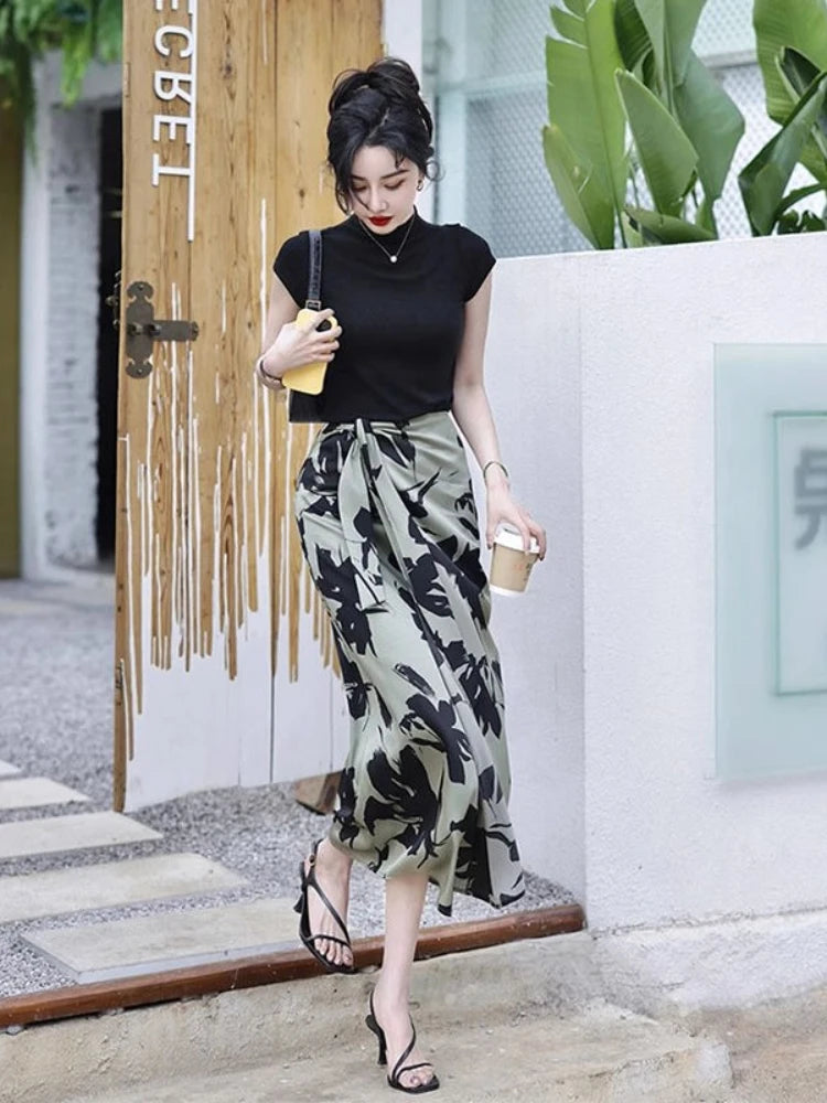 Skirts for Women High Waist Midi Woman Skirt Printing Clothing Sales 2025 Trend Korean Fashion A Line Luxury Elegant New in Chic