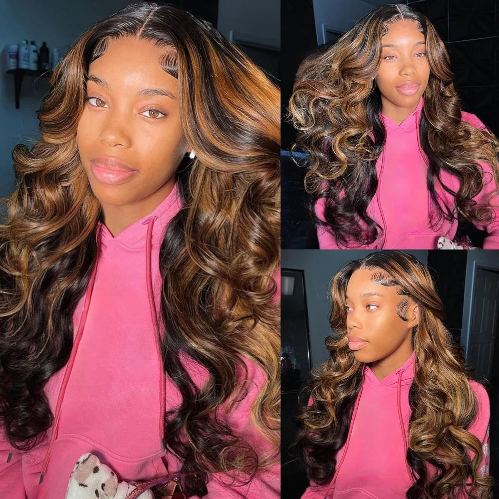 Transparent Lace Highlight Body Wave Human Hair Wig For Women