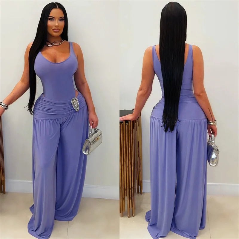 Chic Sleeveless V Neck Jumpsuit With Ruched Hollow Out for Women