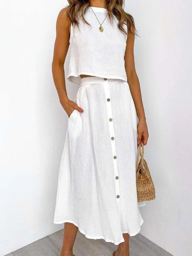 Double Layer Casual Elegant O Neck Vest And Skirt Set for Women