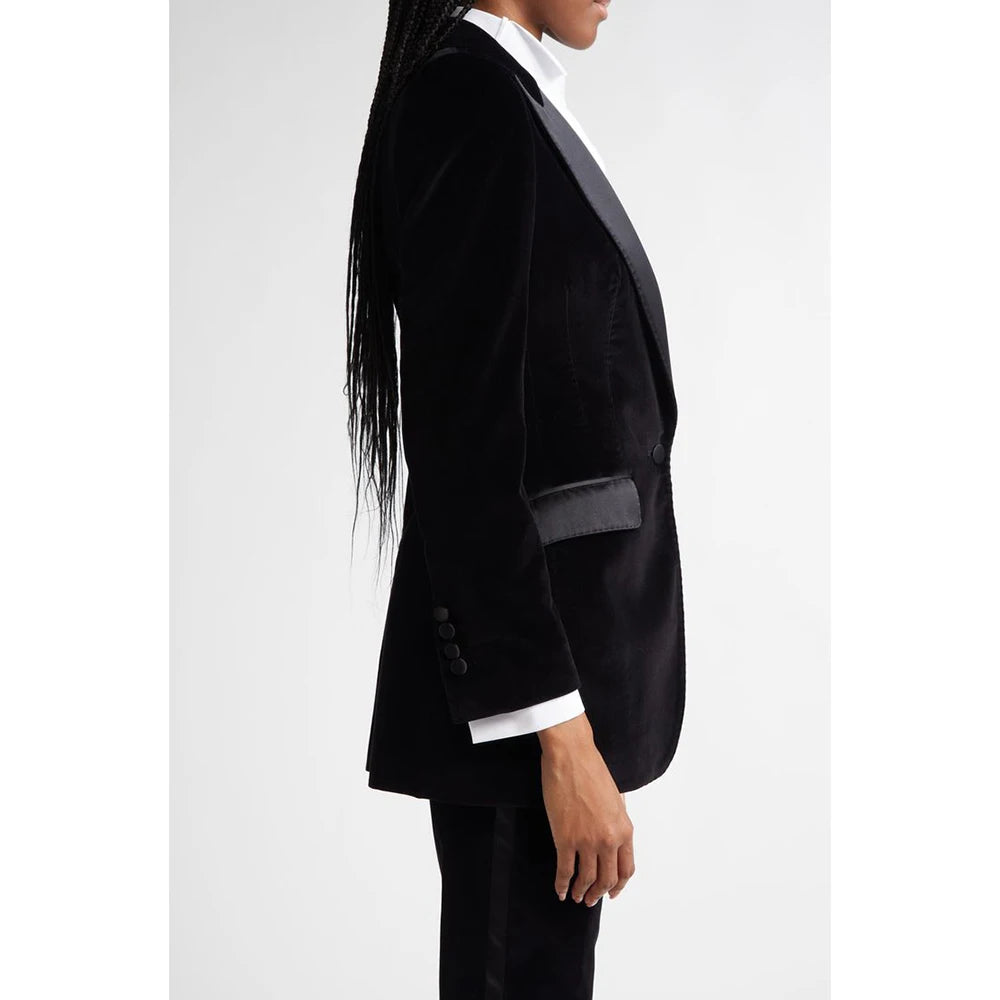 Classic Black Flannel Two Piece Business Suit For Women