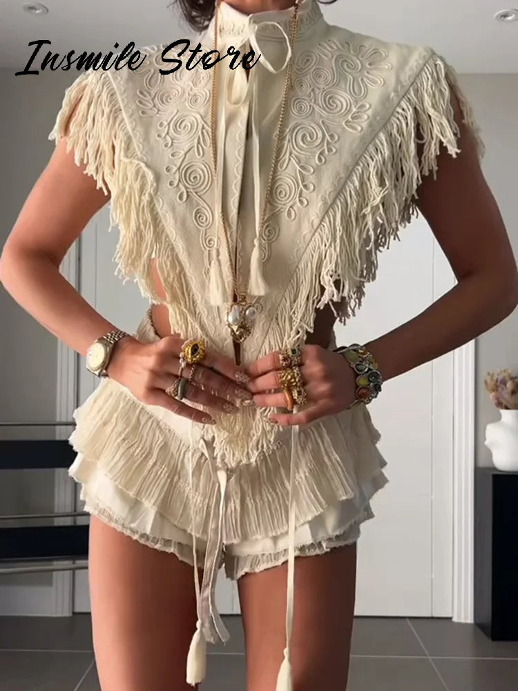 Soft Textured Embroidered Tassel Fringe Shawl For Women