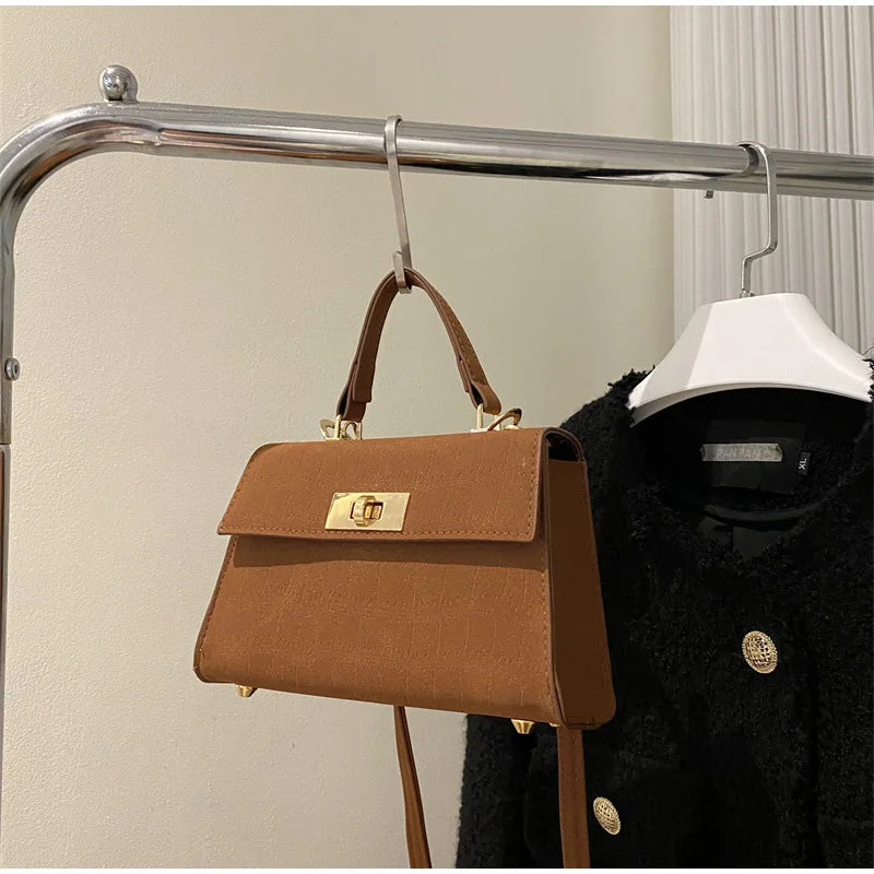 Luxury Fashion Small Square Bag Brand Design Advanced Leather Lock Simple Commuting Solid Color Texture Handbag Messenger Bag