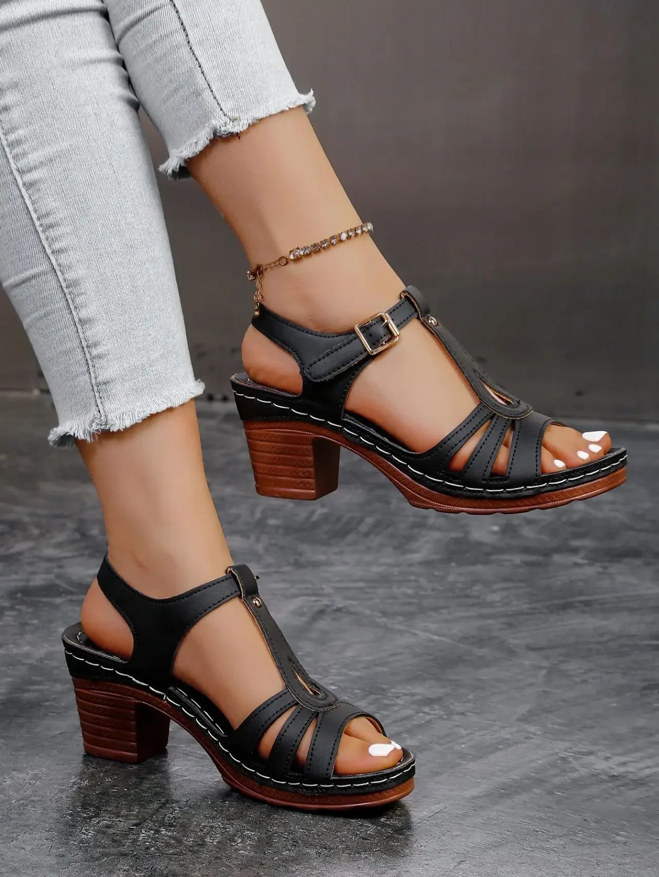 Elegant Square Heel Buckle Sandals