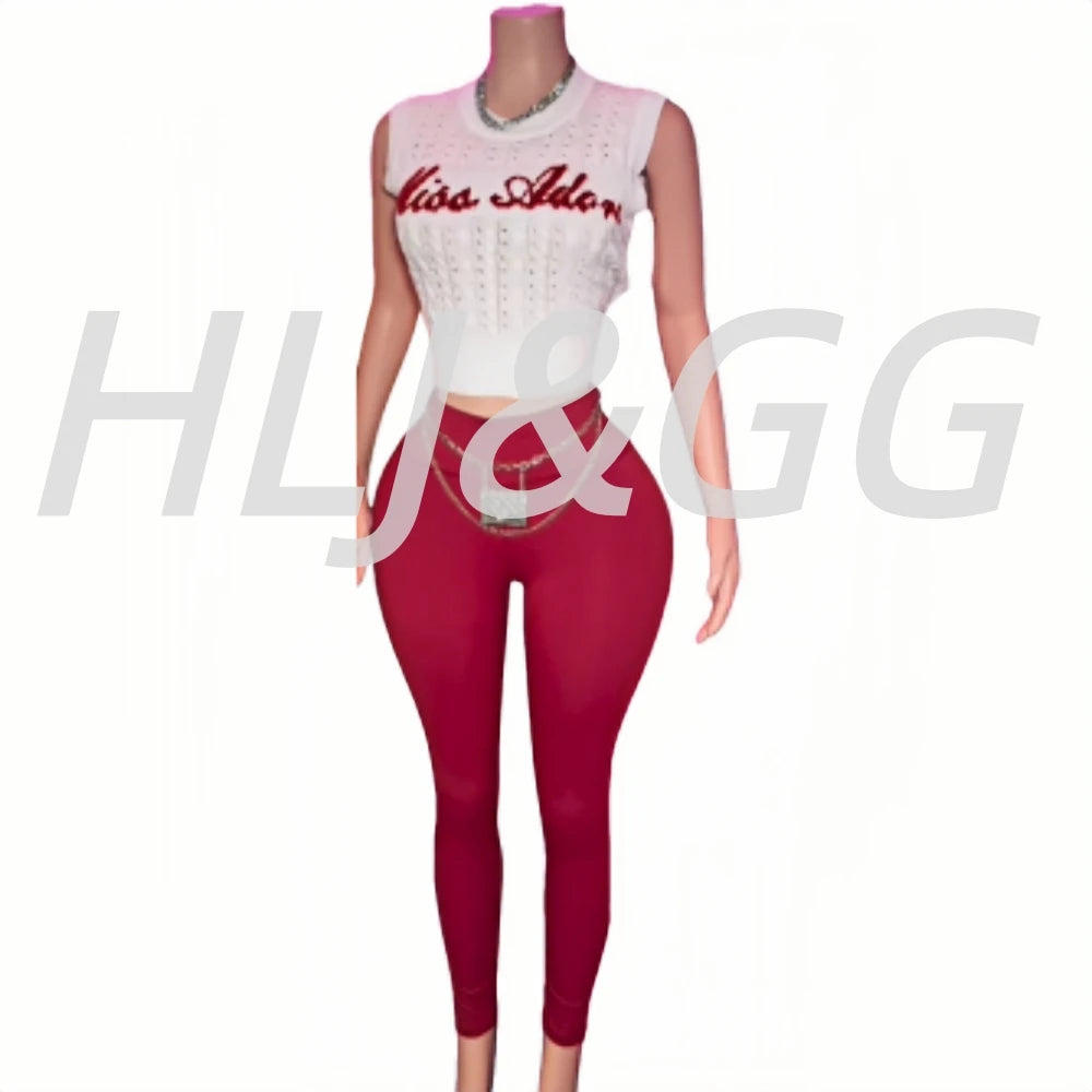 Letter Knit Crop Top Two Piece Set Streetwear for Women