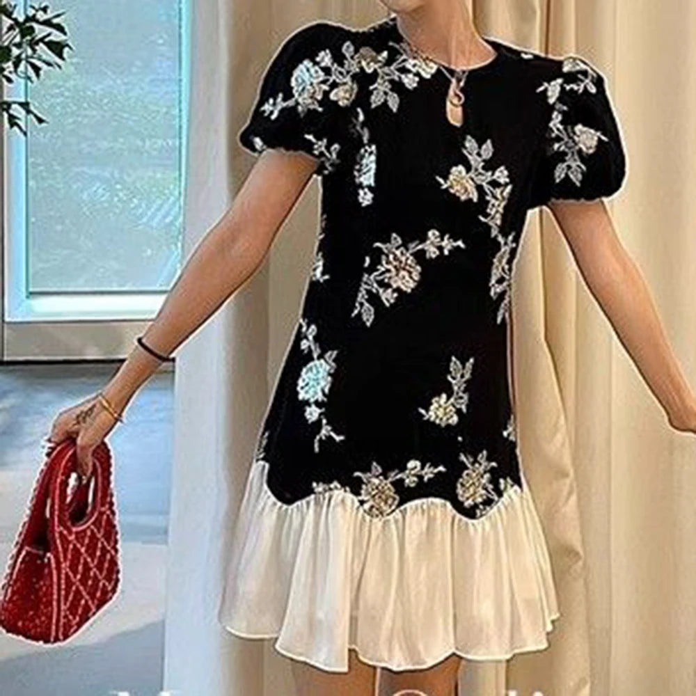 Slim Sequin Embroidery Chinese Style Splice Dress for Women