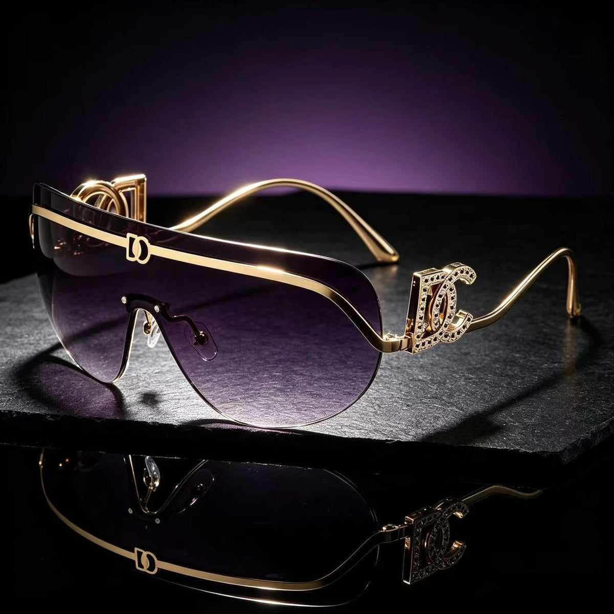 Oversized Gold Shield Sunglasses