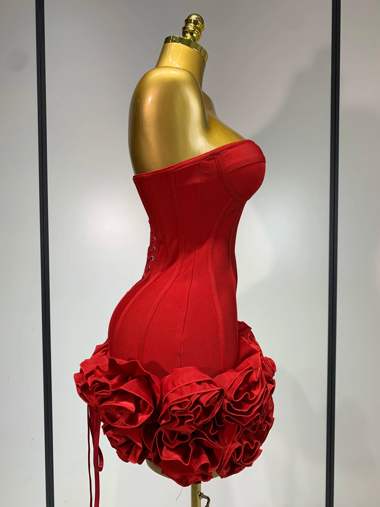 Women Sexy Strapless Backless Flower Embellished Mini Bandage Dress Bodycon Celebrity Party Cocktail Evening Party Club Dresses