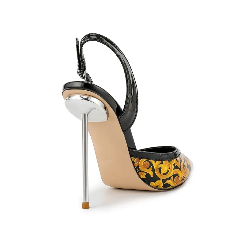 Floral Print Elegant Stiletto Sandals Open Toe for Women