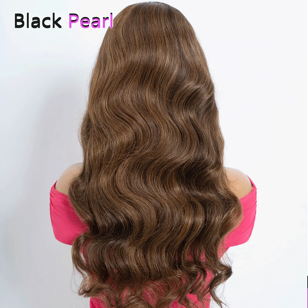Brown Highlight Body Wave Human Hair Wig With Bangs For Women