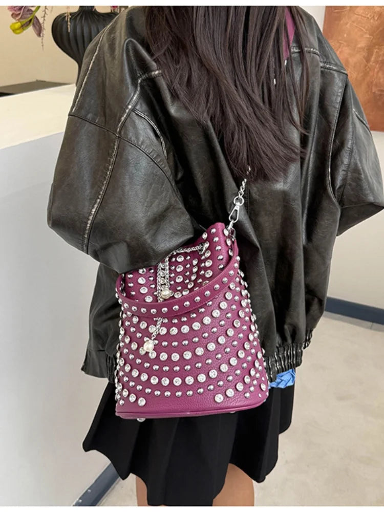 Rivet Bucket Bag With Chain Strap