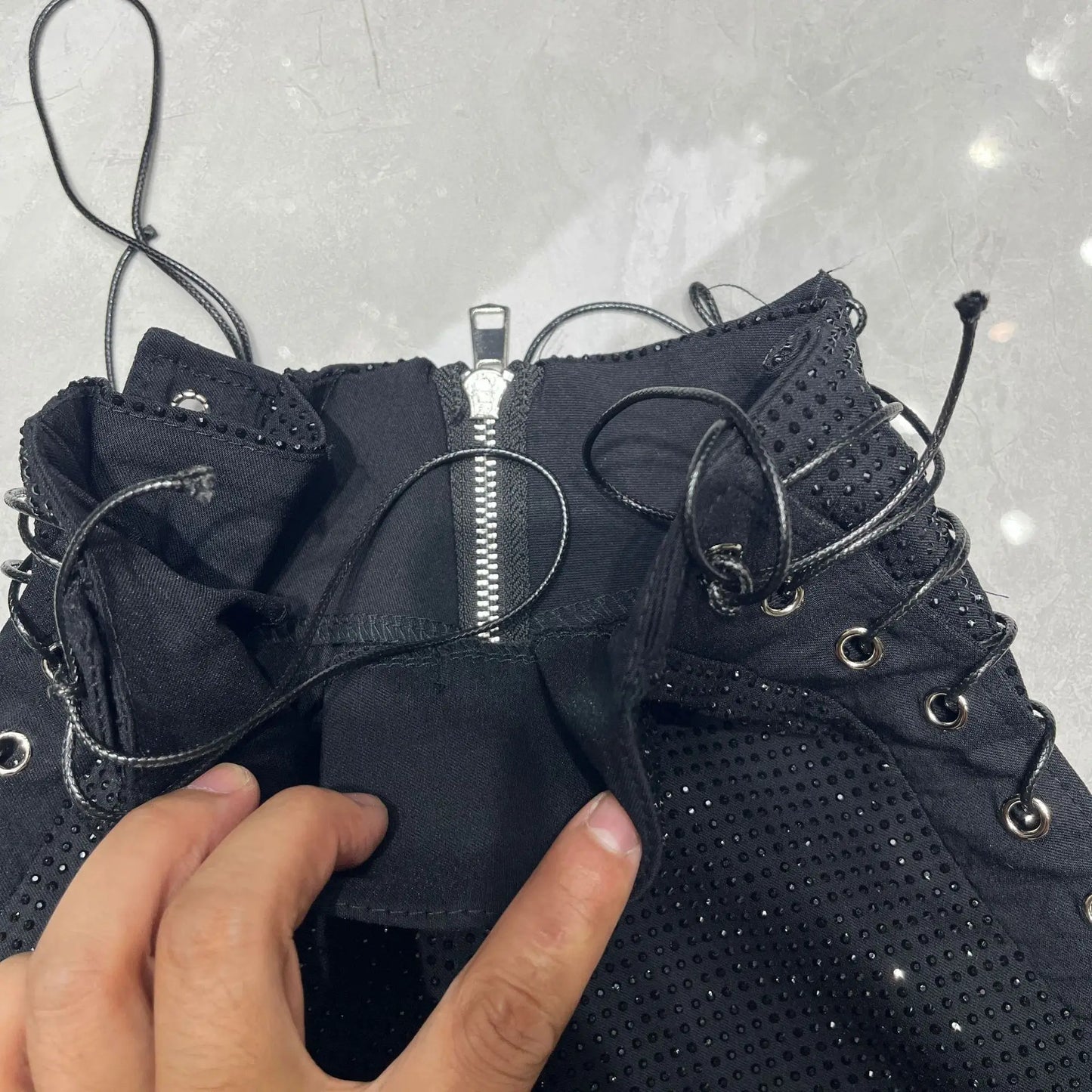 Summer New Fashion Hot Girl Design Heavy High Waistshorts Women's Tie Back Zipper Design Tight Hip Covering Nightclub Hot Pants
