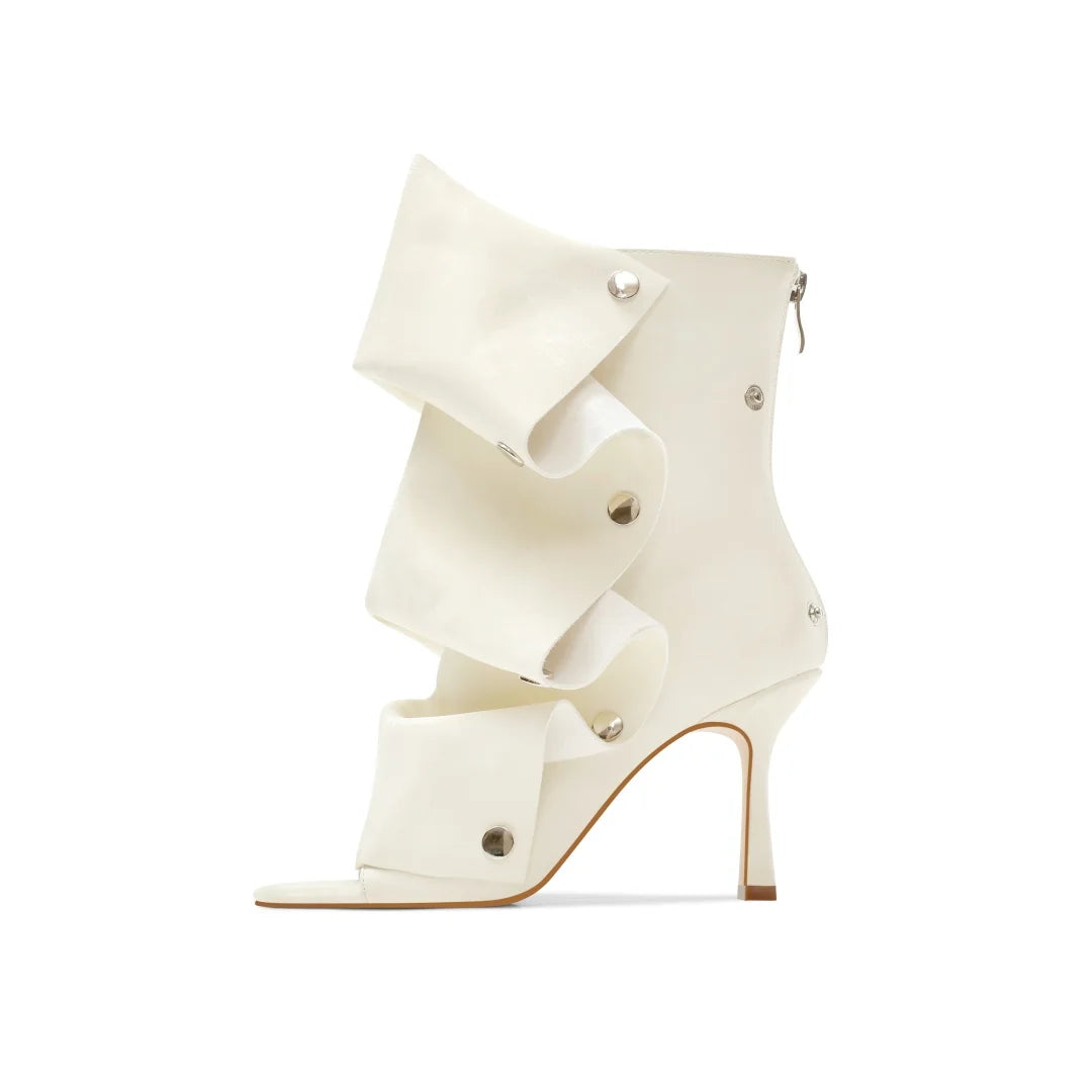 Mid-Calf Open Toe High Heel Pleated Boots for Women